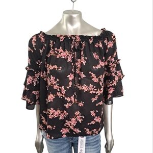 🪻BOGO🪻 Floral Off or On Shoulder Prairie Blouse w/ Tiered Ruffled Sleeves‎